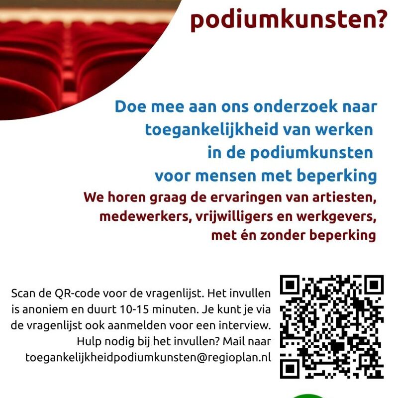  Uitnodiging enquête over toegankelijkheid van werken in de podiumkunsten 